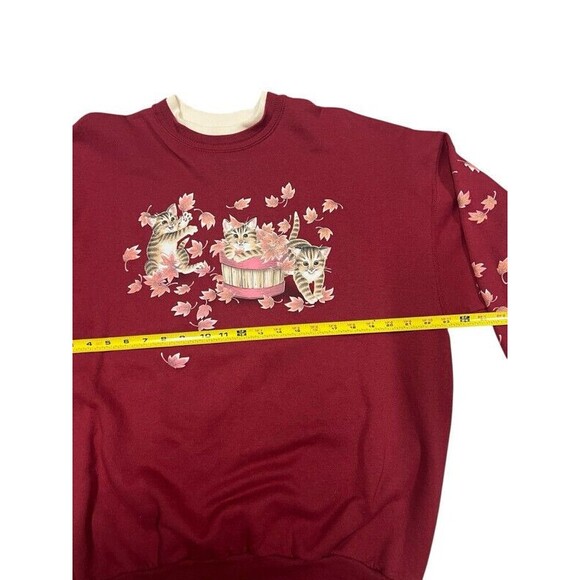 Vintage 90s Morning Sun Kittens Cats Fall Leaves Sweatshirt Size Large - Picture 7 of 7